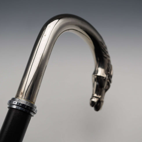 British Vintage Black Shaft Horsehead Handle Walking Stick Cane 88cm