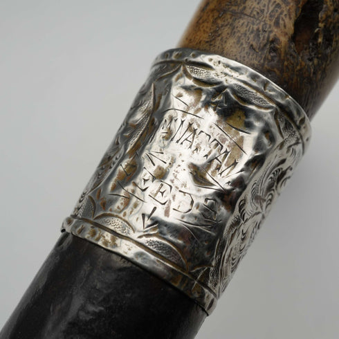 1900年左右 英國古董 黑柄純銀裝飾 鹿角手柄手杖 拐杖 81cm