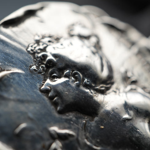 1902 British Antique Art Nouveau Female Relief Sterling Silver Brooch James Deakin & Sons