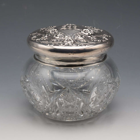 Circa 1900 American Antique Sterling Silver Lidded Cut Glass Jar Wilcox & Evertsen