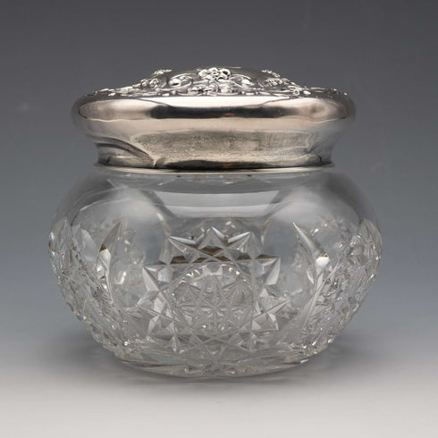 Circa 1900 American Antique Sterling Silver Lidded Cut Glass Jar Wilcox & Evertsen