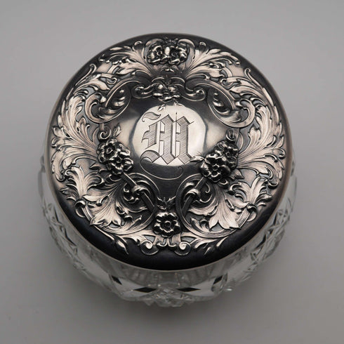 Circa 1900 American Antique Sterling Silver Lidded Cut Glass Jar Wilcox & Evertsen