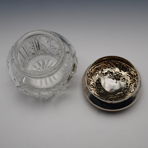 約1900年 美國古董 純銀蓋切割玻璃罐 Wilcox&Evertsen