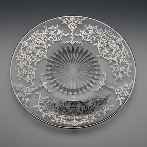 Vintage American Silver-Overlay Glass Plate, 25 cm Diameter