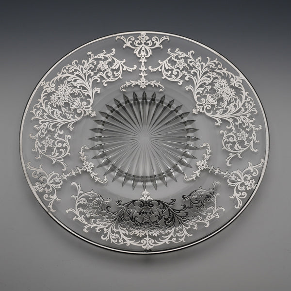 Vintage American Silver-Overlay Glass Plate, 25 cm Diameter