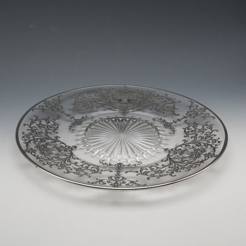 Vintage American Silver-Overlay Glass Plate, 25 cm Diameter