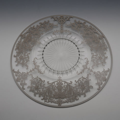 Vintage American Silver-Overlay Glass Plate, 25 cm Diameter