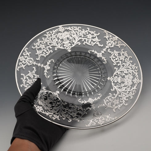 Vintage American Silver-Overlay Glass Plate, 25 cm Diameter