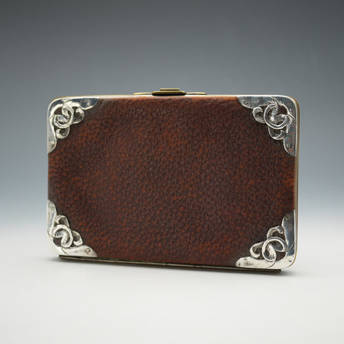 1903 British Antique Sterling Silver-Mounted Brown Leather Wallet John George Smith