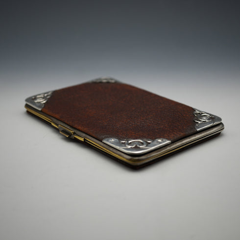 1903 British Antique Sterling Silver-Mounted Brown Leather Wallet John George Smith