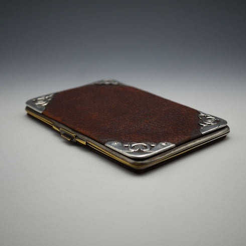 1903年 英國古董 純銀裝飾棕色皮革錢包 John George Smith
