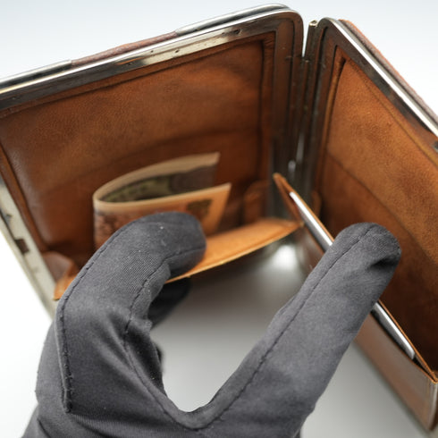 1903 British Antique Sterling Silver-Mounted Brown Leather Wallet John George Smith