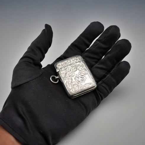 1903 British Antique Sterling Silver Vestas Case 30g WILLIAM HAIR HASELER