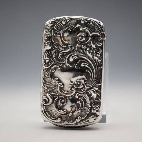 Antique Floral Repoussé Sterling Silver Vest Case 24g