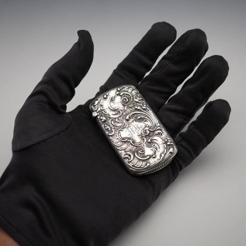 Antique Floral Repoussé Sterling Silver Vest Case 24g