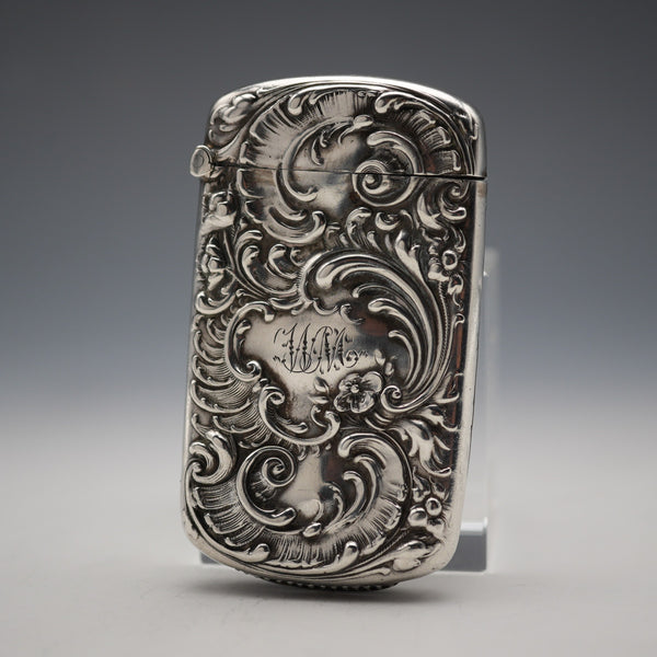 Antique Floral Repoussé Sterling Silver Vest Case 24g