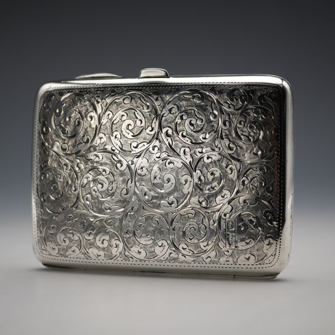 1909年 英国古董 纯银制双开式名片盒 配纯银铅笔 Walker&Hall