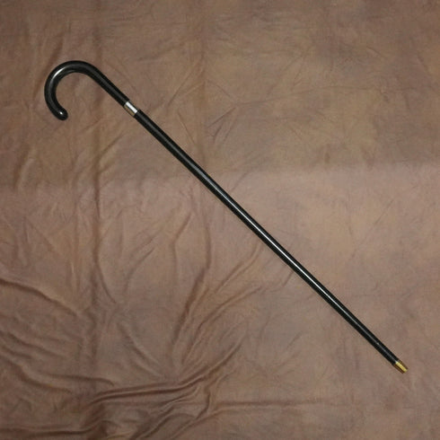 1935 British Vintage Black Shaft Sterling Silver Ornament Large Curved Handle Walking Stick Cane 88cm