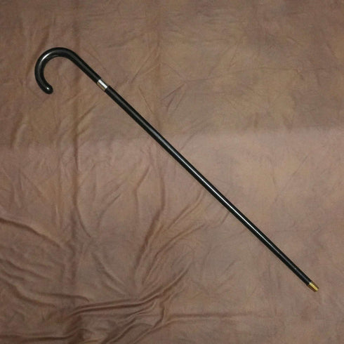 1935년 영국 빈티지 블랙 샤프트 순은 장식 대곡선 핸들 지팡이 88cm
