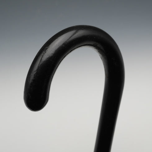 1935 British Vintage Black Shaft Sterling Silver Ornament Large Curved Handle Walking Stick Cane 88cm