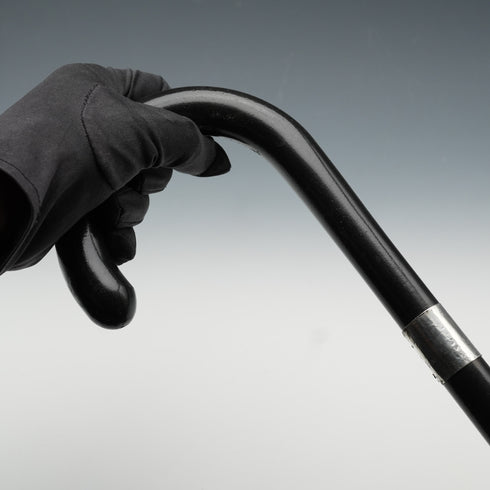 1935 British Vintage Black Shaft Sterling Silver Ornament Large Curved Handle Walking Stick Cane 88cm