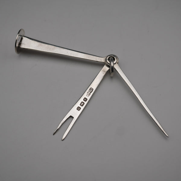 1912 British Antique Sterling Silver Smoking Pipe Tool Charles Perry & Co