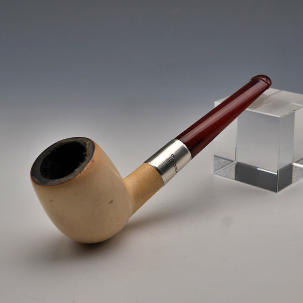 1925 British Antique Meerschaum Smoking Pipe, Sterling Silver Mount, M Friedlander & Co., in Case