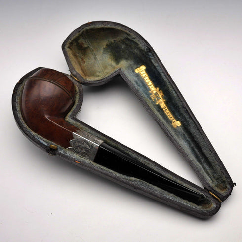 1901年 英國古董 「ROBERTSON」 煙斗 純銀裝飾 W H Carrington &Co 盒裝