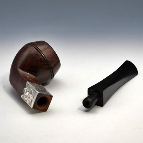 1901年 英國古董 「ROBERTSON」 煙斗 純銀裝飾 W H Carrington &Co 盒裝