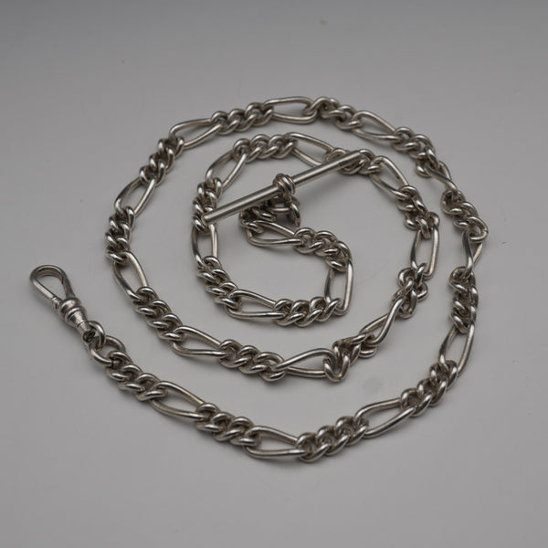 Vintage Sterling Silver Figaro Link Albert Chain, Total Length 50 cm, 34 g