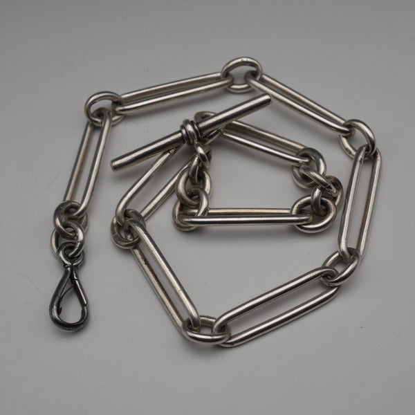 1894 British Antique Sterling Silver Trombone Link Albert Chain 42g