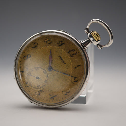 Reloj de bolsillo antiguo Escasany Hnos, plata 800, talla de cazador, esfera abierta, en buen estado de funcionamiento