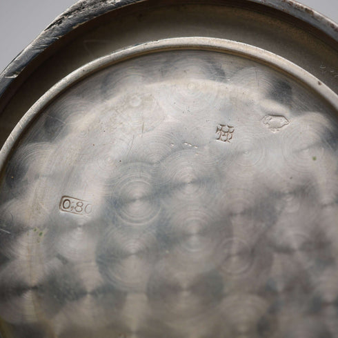 Reloj de bolsillo antiguo Escasany Hnos, plata 800, talla de cazador, esfera abierta, en buen estado de funcionamiento