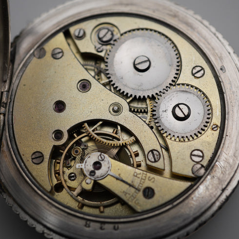 Reloj de bolsillo antiguo Escasany Hnos, plata 800, talla de cazador, esfera abierta, en buen estado de funcionamiento