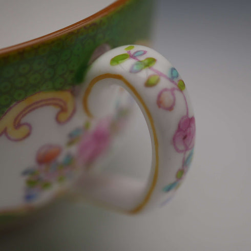 British Antique Minton Green Cockatrice Teacup Trio