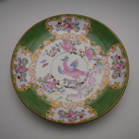 British Antique Minton Green Cockatrice Teacup Trio