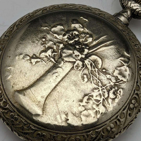 Antique good working Cima gold-plated flower engraving case pocket watch