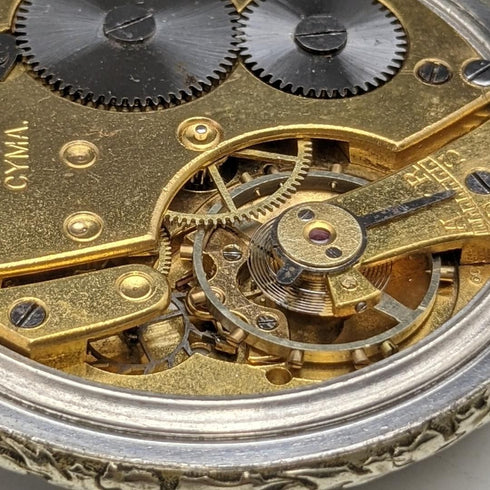 Antique good working Cima gold-plated flower engraving case pocket watch