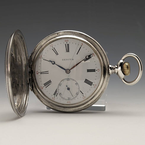 1913年頃 アンティーク ゼニス 懐中時計 アール・ヌーヴォー彫刻 銀側ハンターケース 動作良好