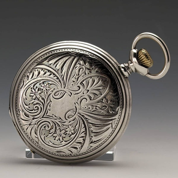 1913年頃 アンティーク ゼニス 懐中時計 アール・ヌーヴォー彫刻 銀側ハンターケース 動作良好