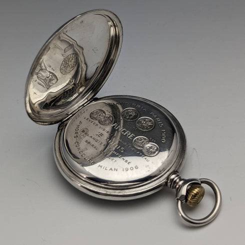 Around 1913 Antique Zenith pocket watch Art Nouveau engraving Hunter case on silver side Works well