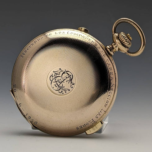Around 1918 Antique Le Phare minute repeater & chronograph pocket watch gold plated hunter case refurbished