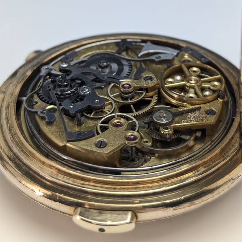 Around 1918 Antique Le Phare minute repeater & chronograph pocket watch gold plated hunter case refurbished