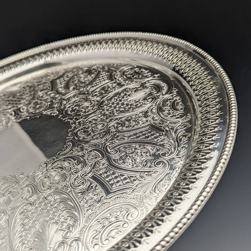 英国ヴィンテージ シルバープレート製 ピアス装飾トレイ 直径32cm Barker Ellis