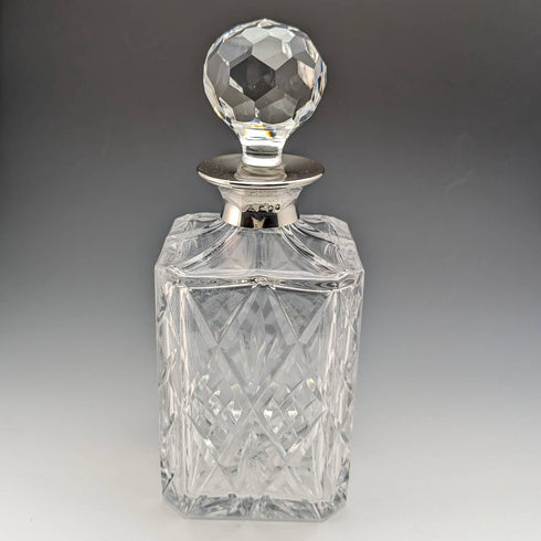 1979 年英國復古切割玻璃方形醒酒器,純銀裝飾 JA Campbell