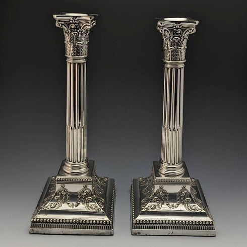 British antique silver plate large candlestick pair candle stand