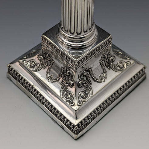 British antique silver plate large candlestick pair candle stand