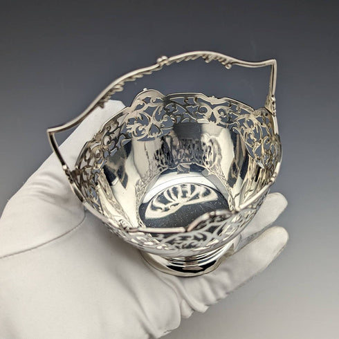 Cesta de azúcar de plata de ley vintage británica de 1929, 100g, Walker and Hall