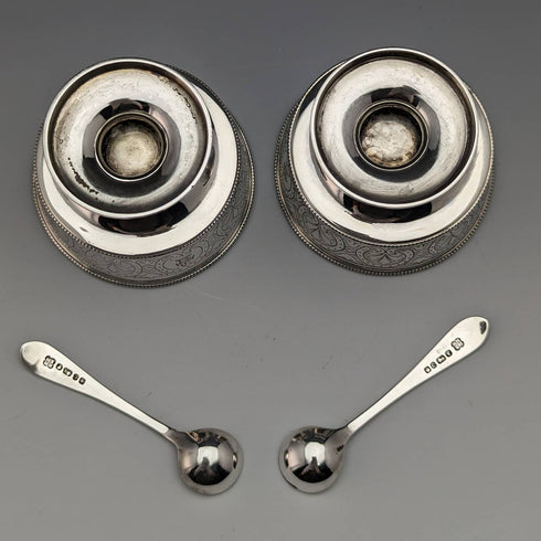 1870年 英国アンティーク 純銀 ソルトディッシュ&スプーン ペア 80g Martin and Hall