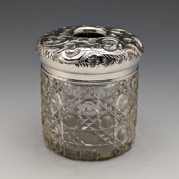 1910 年英國古董純銀蓋切割玻璃罐 JH Worrall and Son